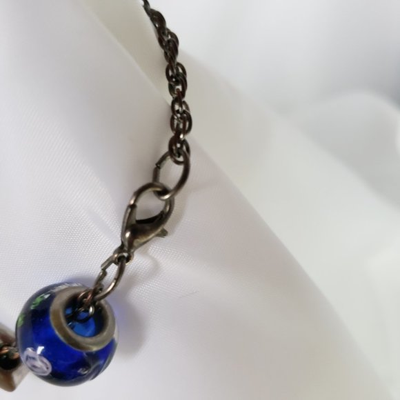 Unique Charms Hearts Glass Porcelain Love Rhinestone Beads Chain Bracelet 7.5 " - Picture 10 of 11